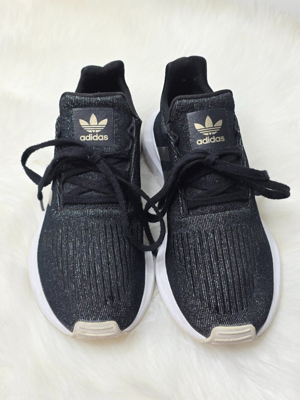Women's Black Sparkle Adidas Sneakers, 7.5